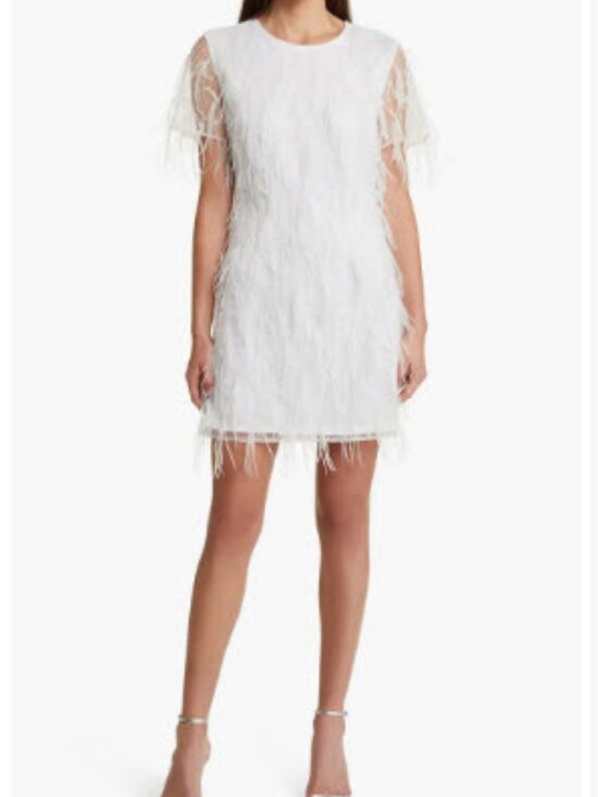 Milly Dresses & Skirts - NWT Women Milly Rana White (Item-7014) Short Sleeve Feather Mini Shift Dress S